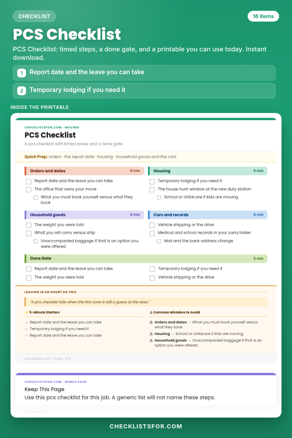 PCS Checklist cover, interactive checklist