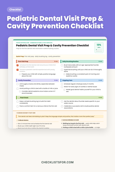 Pediatric Dental Visit Prep & Cavity Prevention Checklist