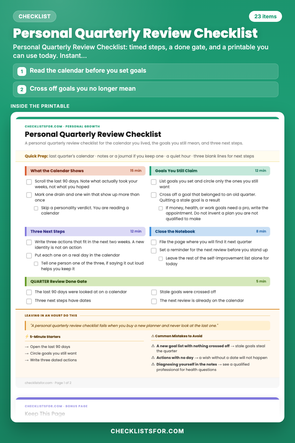 Personal Quarterly Review Checklist