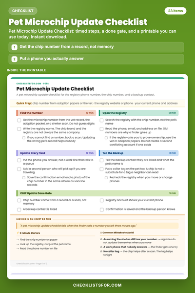 Pet Microchip Update Checklist