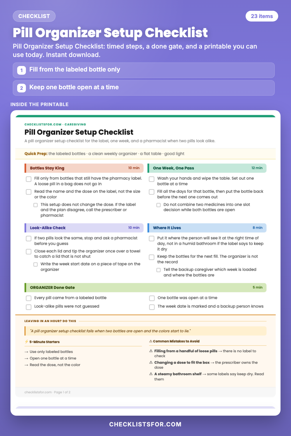 Pill Organizer Setup Checklist