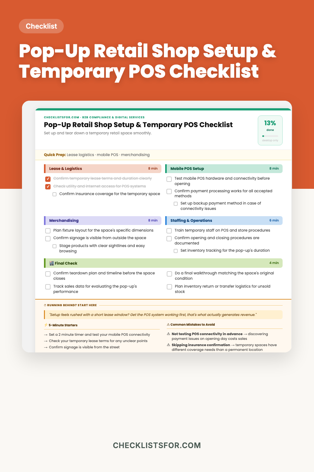 Pop-Up Retail Shop Setup, Temporary POS & Merchandising Checklist cover