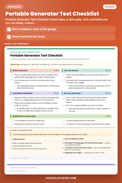 Portable Generator Test Checklist