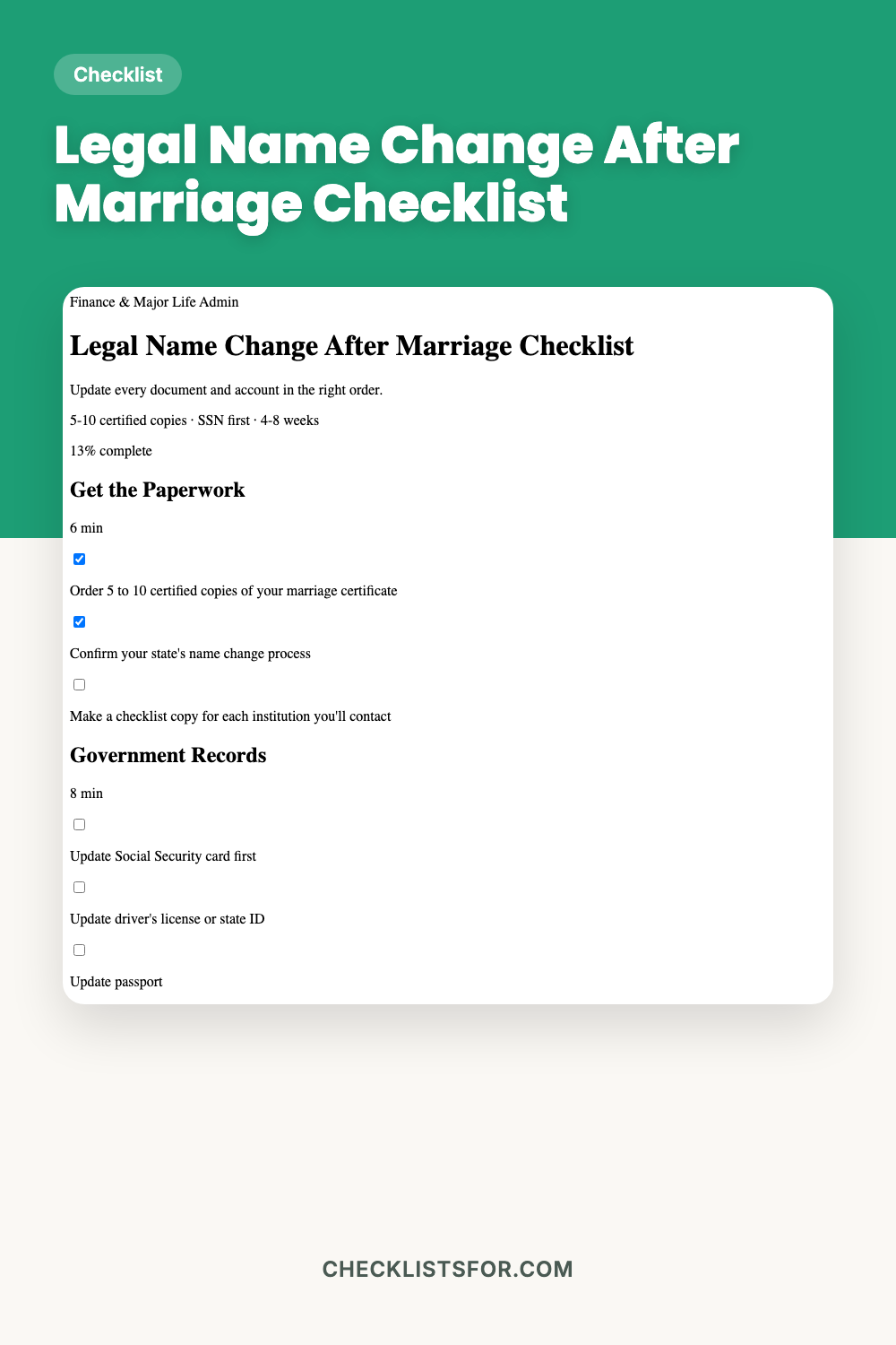 Legal Name Change After Marriage Checklist