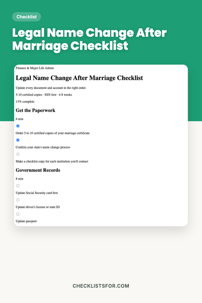 Legal Name Change After Marriage Checklist