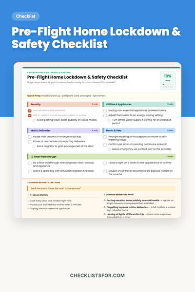 Pre-Flight Home Lockdown & Safety Checklist