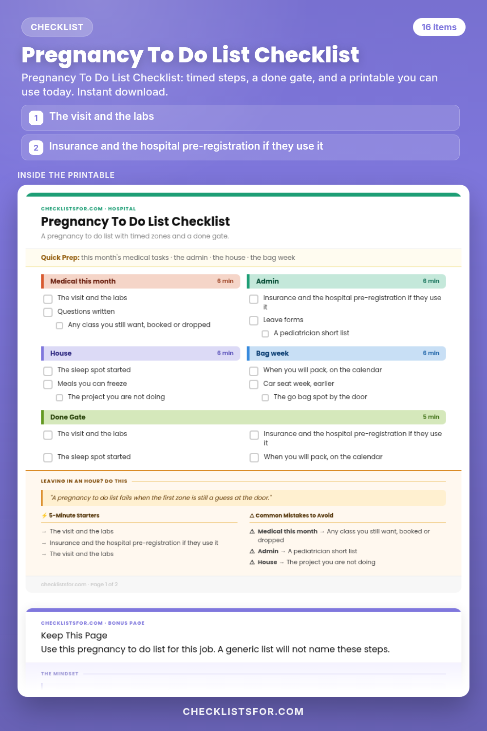 Pregnancy To Do List Checklist cover, interactive checklist