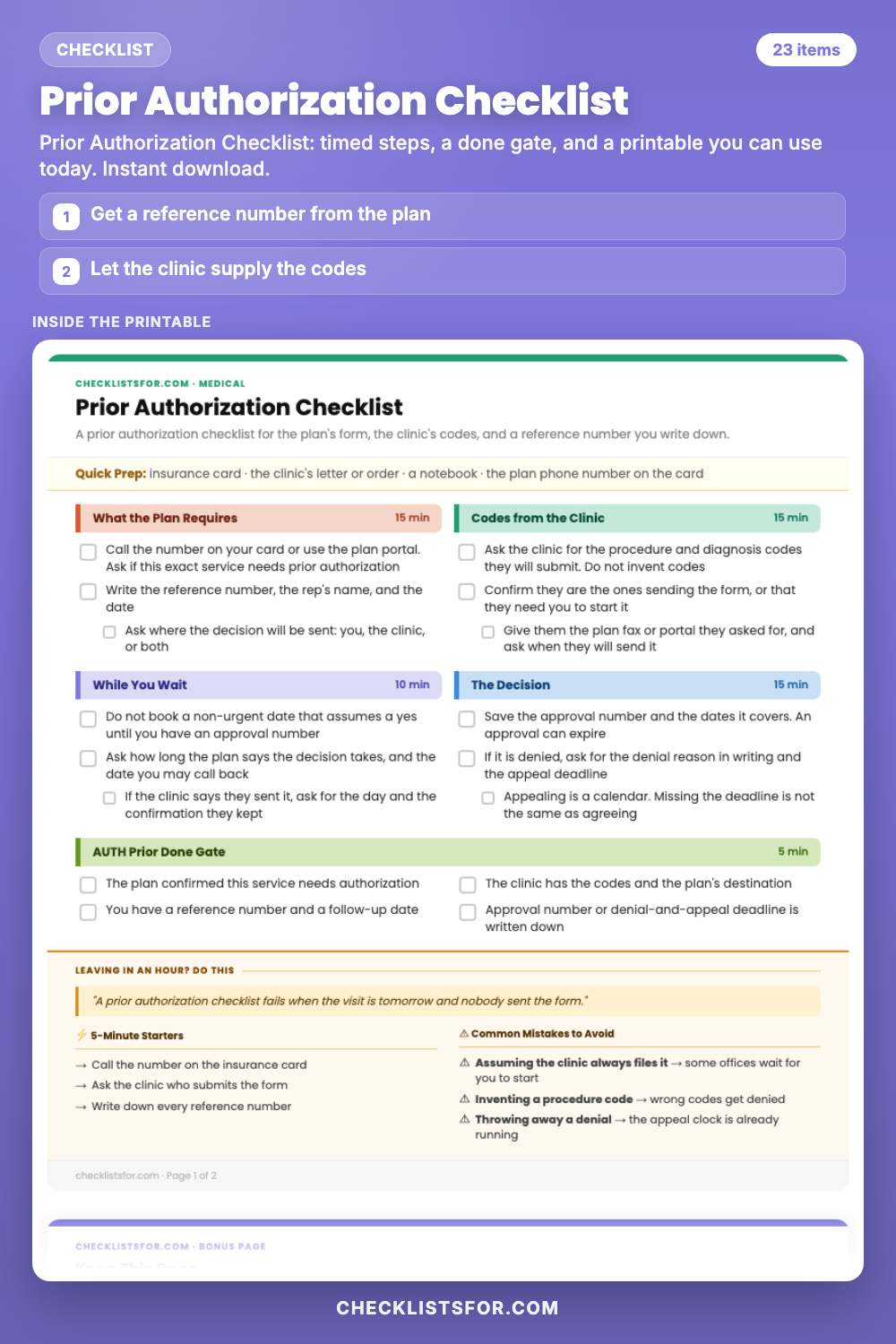 Prior Authorization Checklist cover, interactive checklist