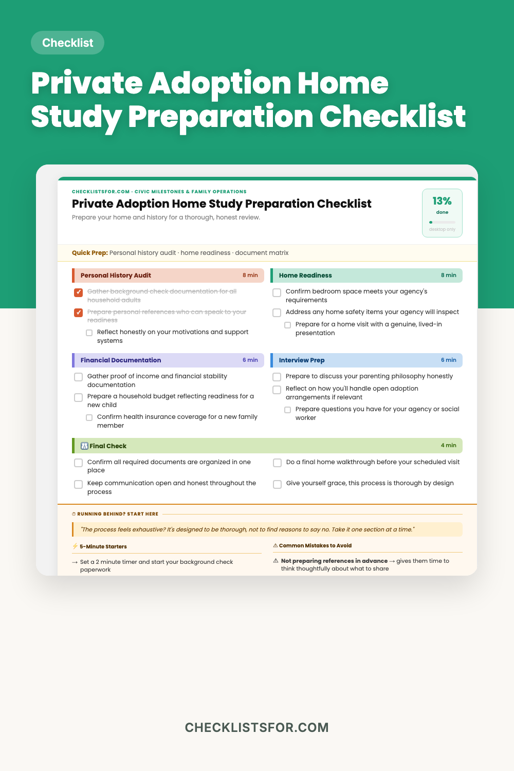 Private Adoption Home Study Preparation & Personal History Audit Checklist cover
