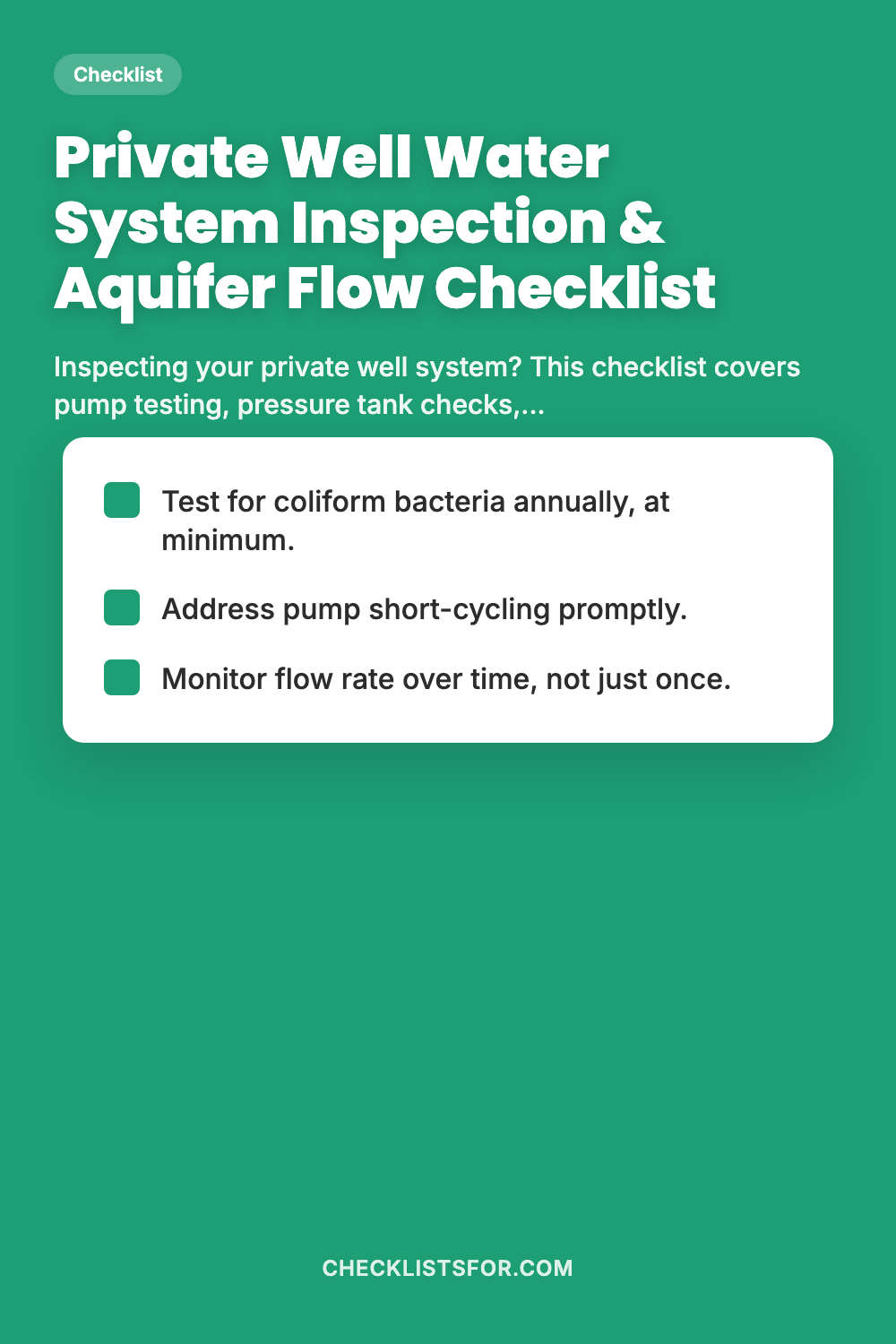 Private Well Water System Inspection & Aquifer Flow Checklist