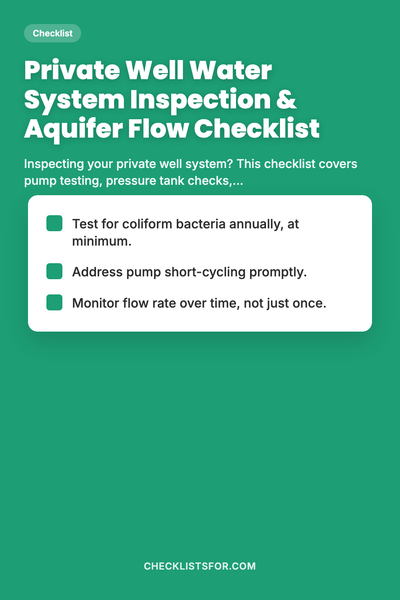 Private Well Water System Inspection & Aquifer Flow Checklist