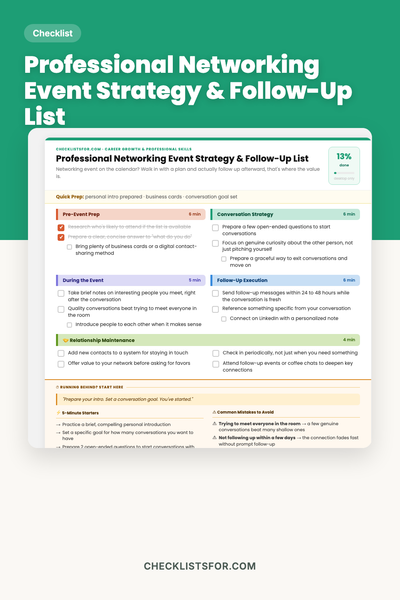 Professional Networking Event Strategy & Follow-Up List