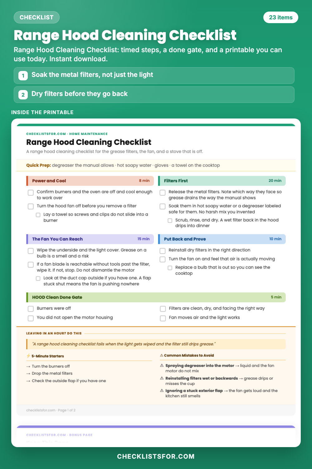 Range Hood Cleaning Checklist