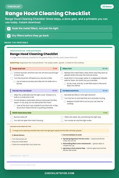 Range Hood Cleaning Checklist