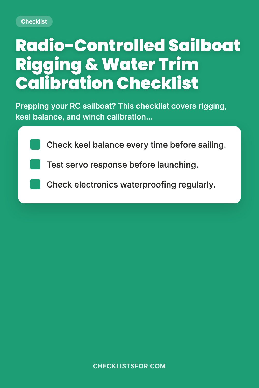 Radio-Controlled Sailboat Rigging & Water Trim Calibration Checklist
