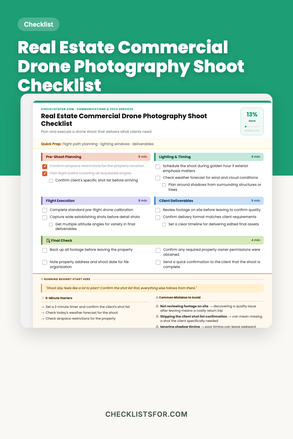 Real Estate Commercial Drone Photography Shoot Protocol Checklist cover