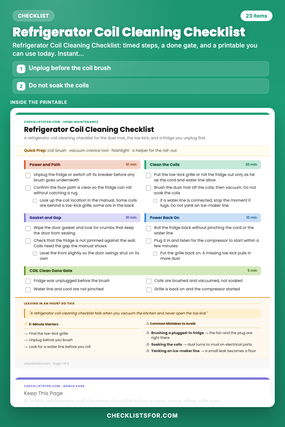 Refrigerator Coil Cleaning Checklist