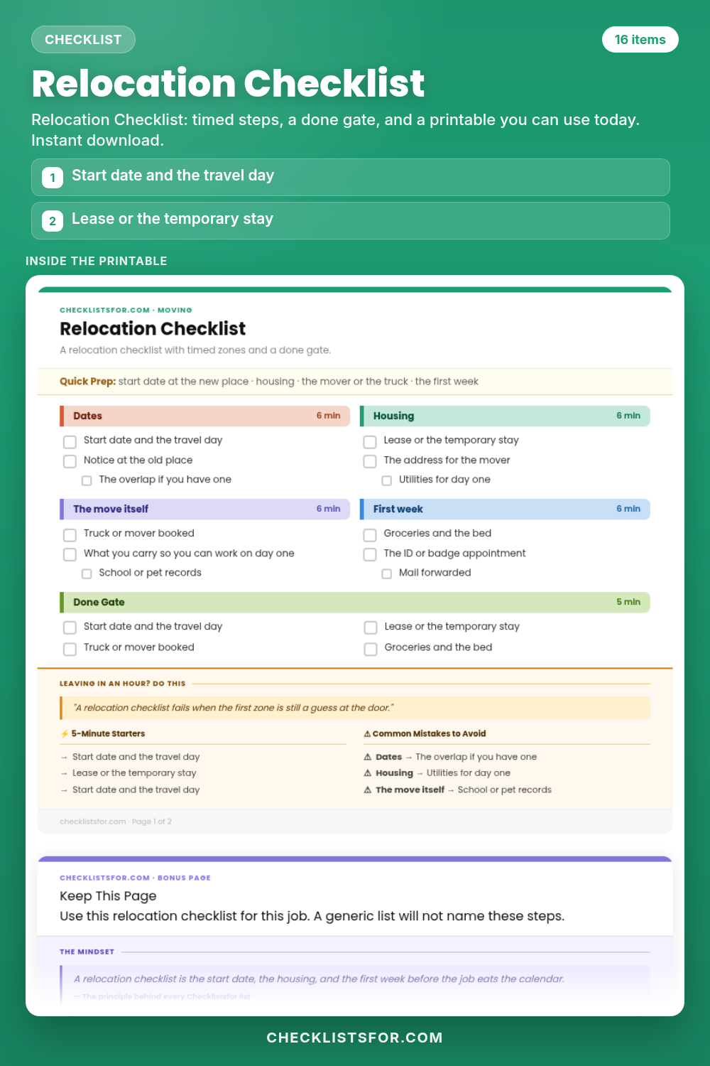 Relocation Checklist cover, interactive checklist