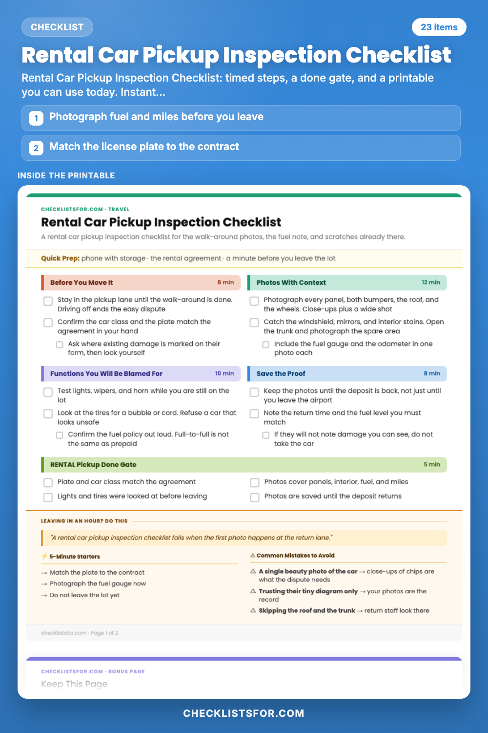 Rental Car Pickup Inspection Checklist