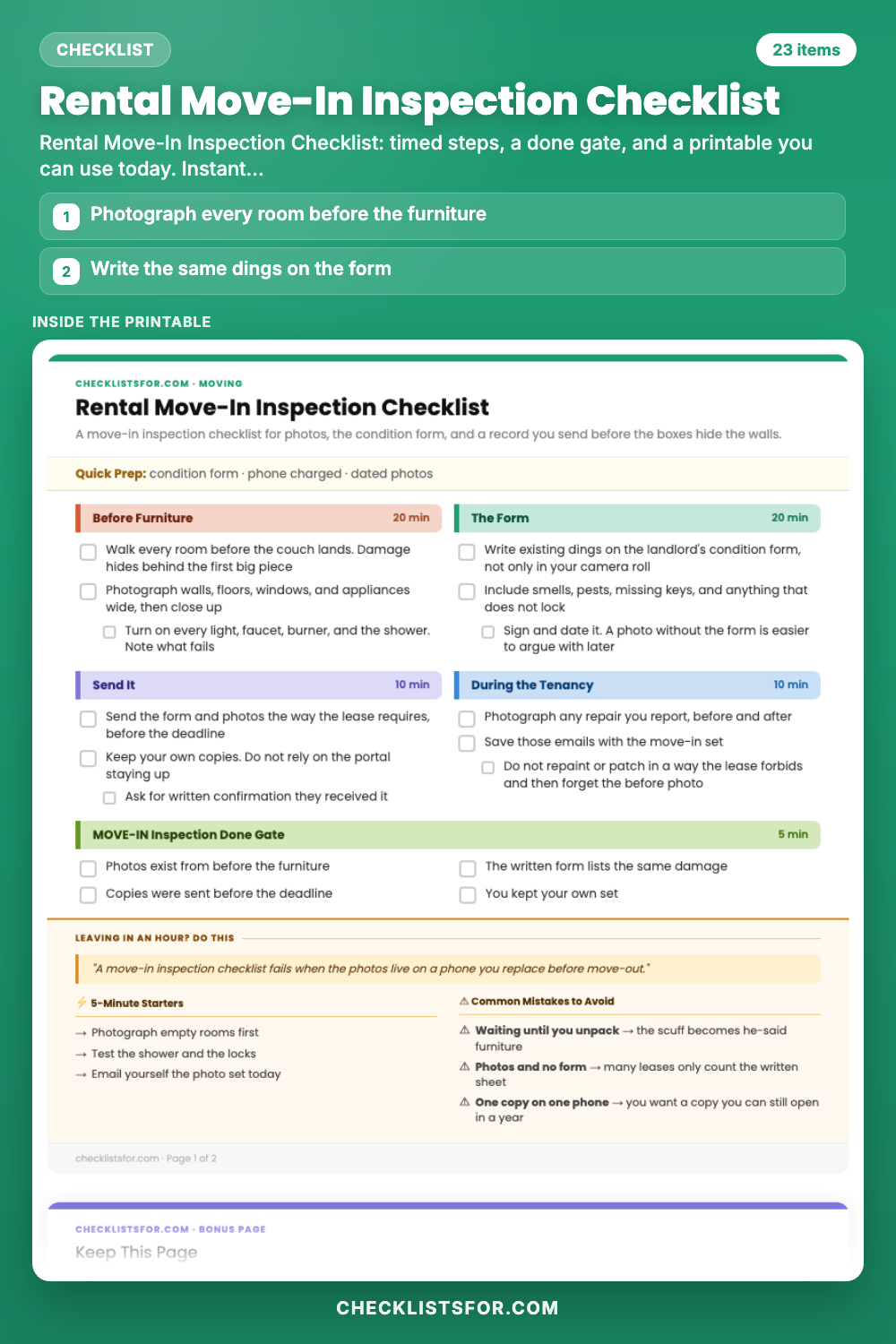 Rental Move-In Inspection Checklist cover, interactive checklist