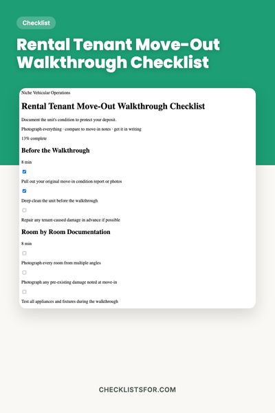 Rental Tenant Move-Out Walkthrough Checklist