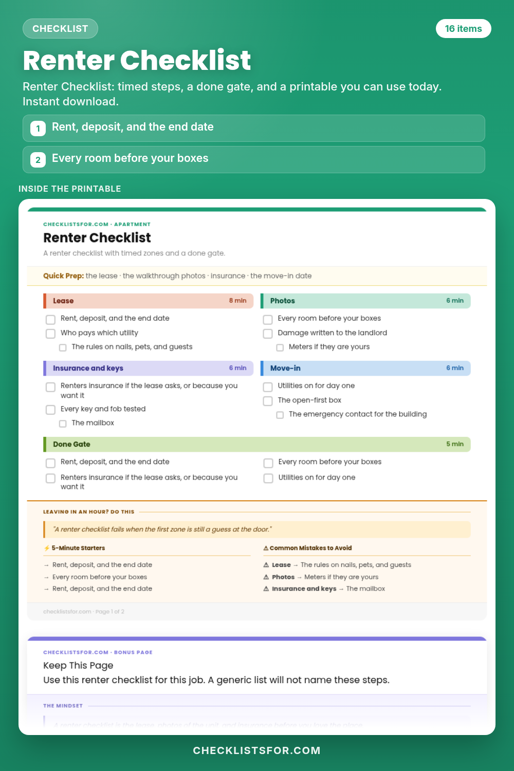 Renter Checklist cover, interactive checklist