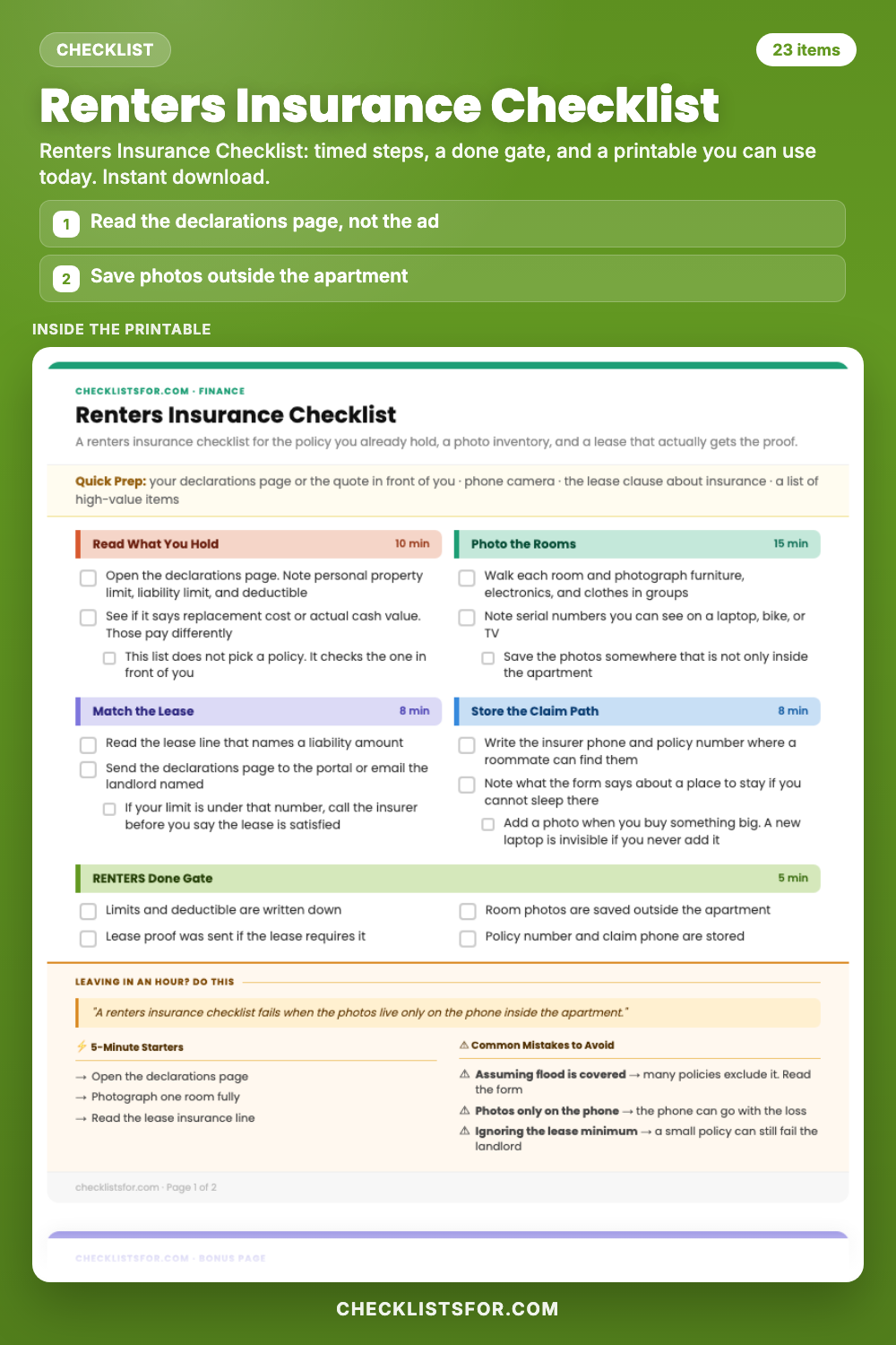 Renters Insurance Checklist