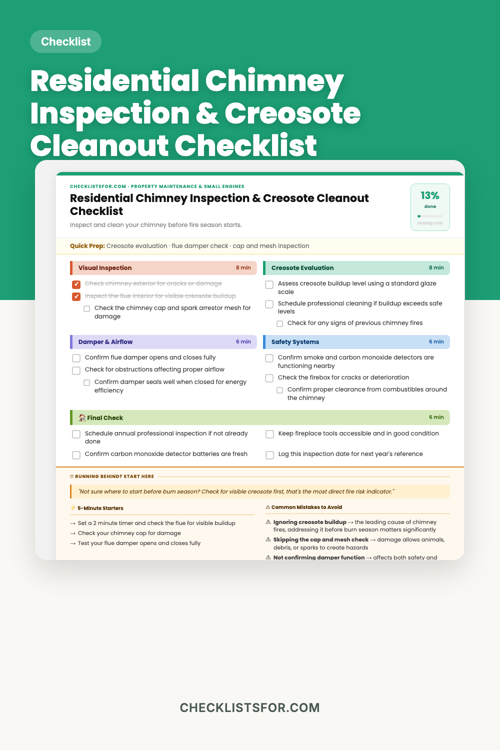 Residential Chimney Inspection, Creosote Cleanout & Safety Checklist cover