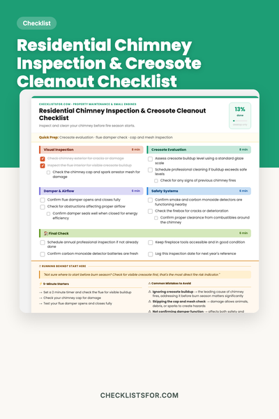 Residential Chimney Inspection & Creosote Cleanout Checklist