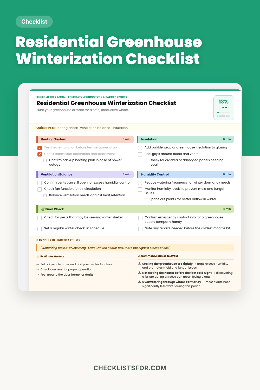 Residential Greenhouse Winterization & Climate Tuning Matrix Checklist cover