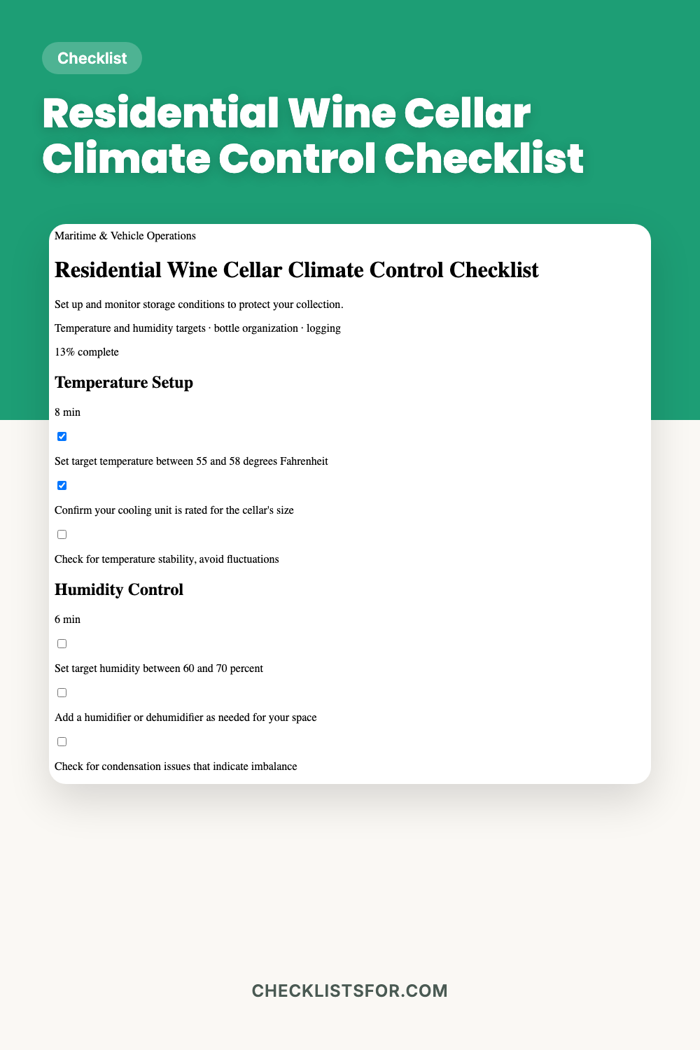 Residential Wine Cellar Climate Control Checklist