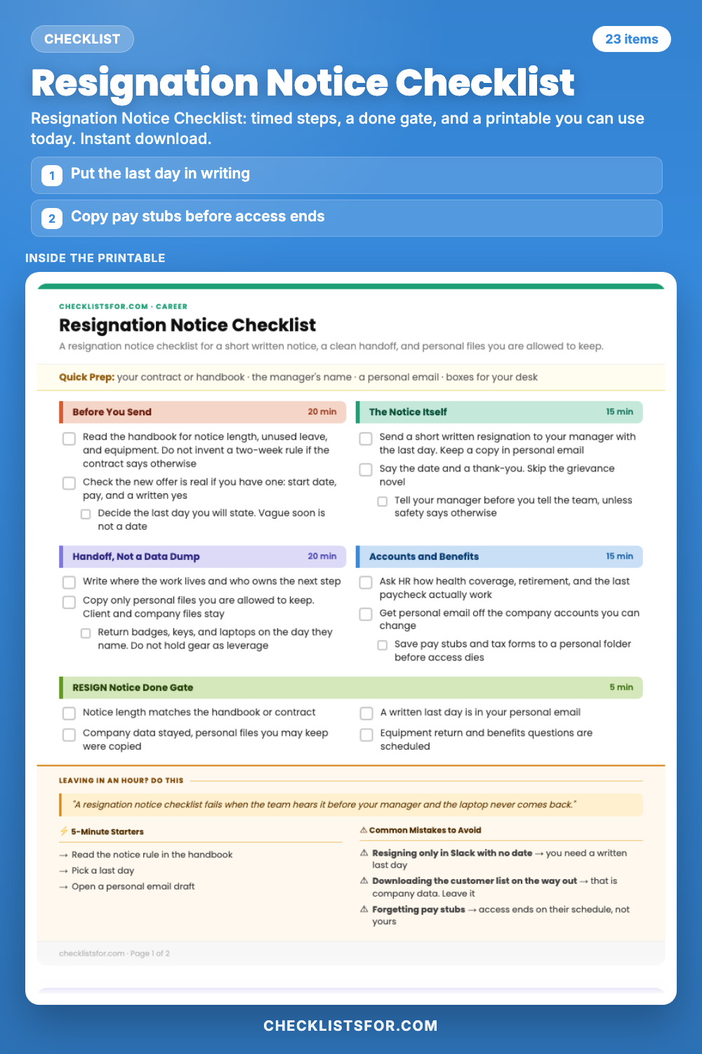Resignation Notice Checklist