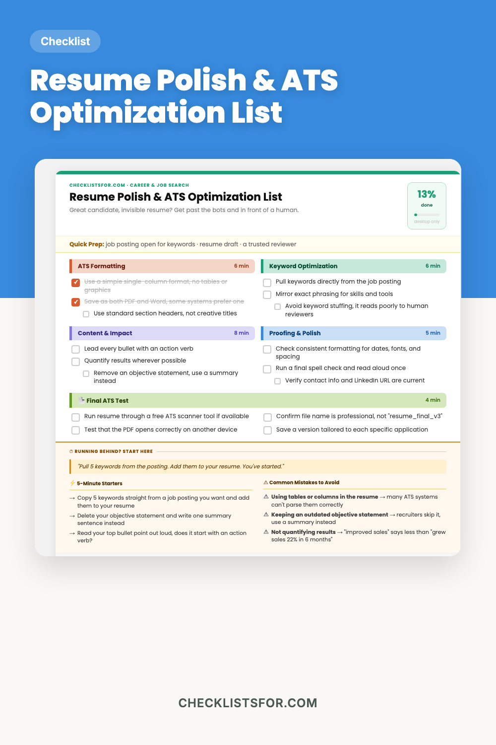 Resume Polish & ATS Optimization List cover, interactive checklist