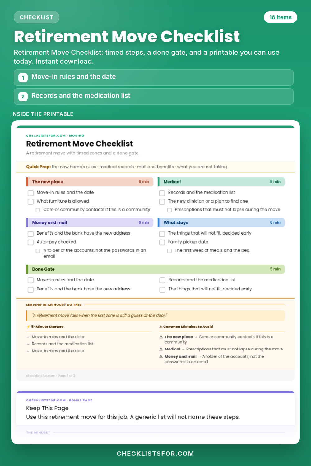 Retirement Move Checklist