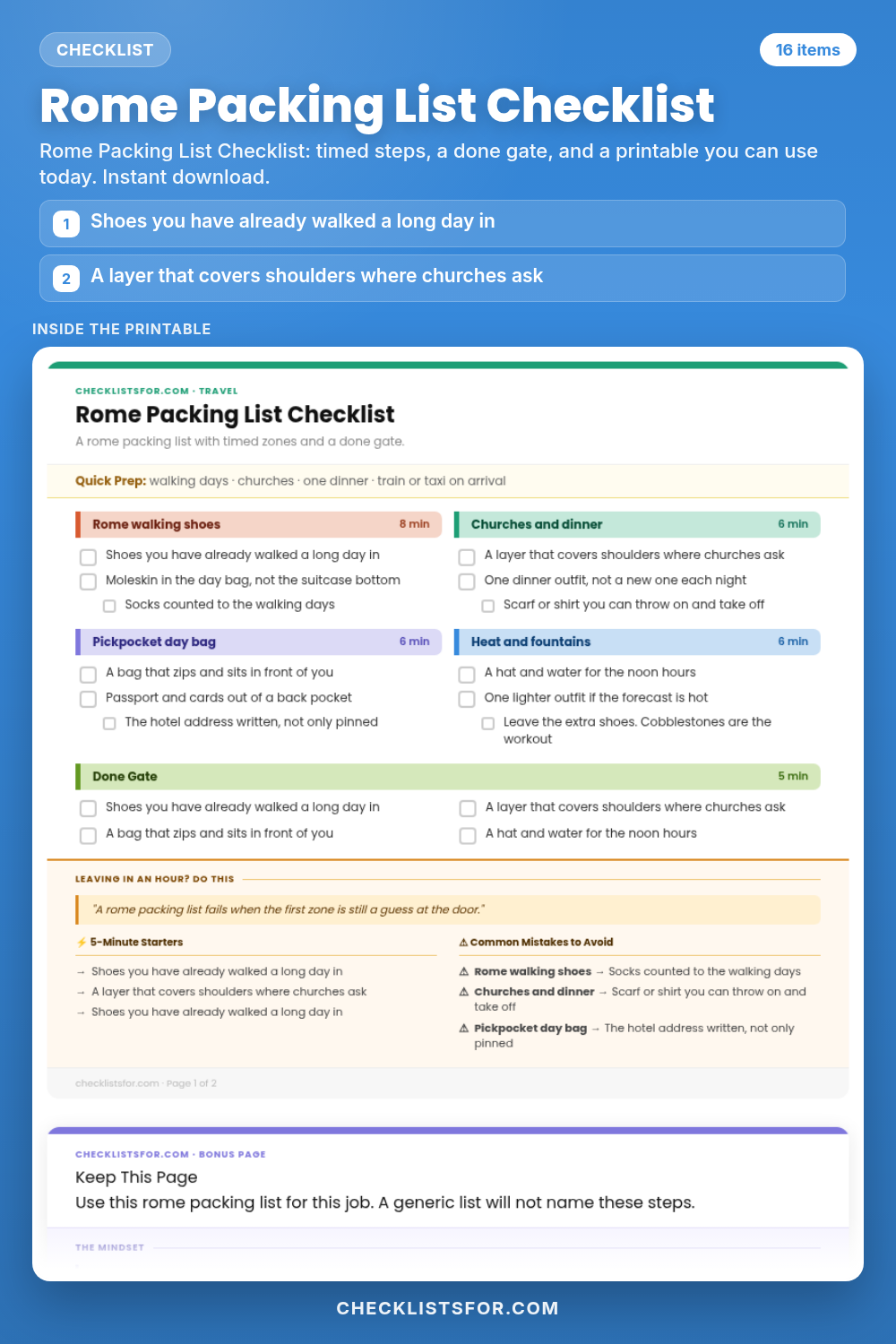 Rome Packing List Checklist