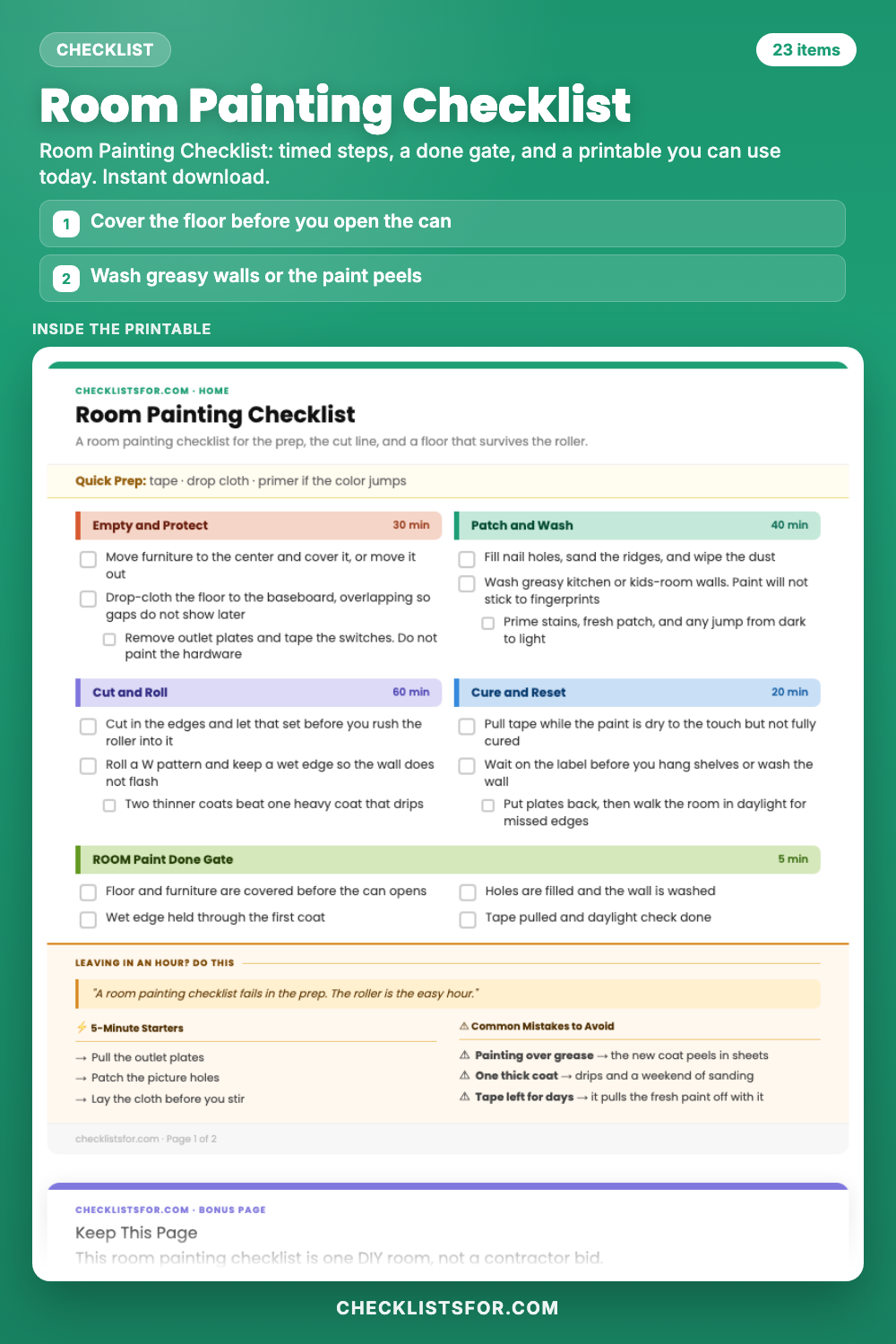Room Painting Checklist