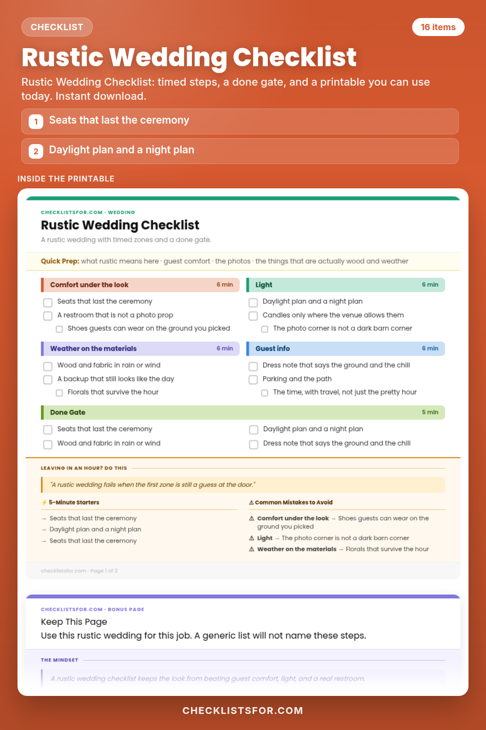 Rustic Wedding Checklist