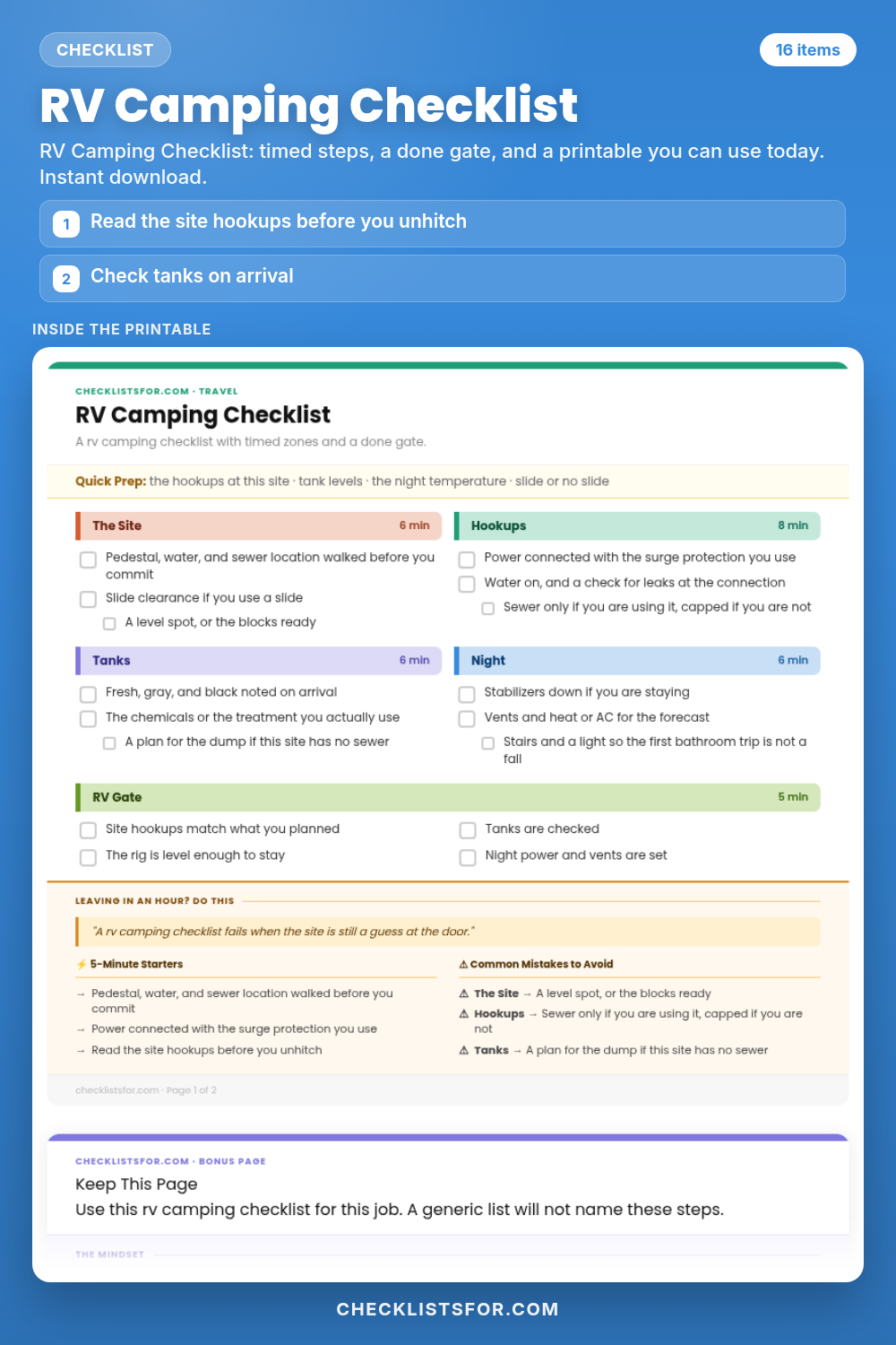 RV Camping Checklist cover, interactive checklist