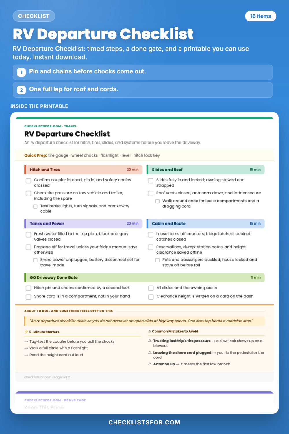 RV Departure Checklist
