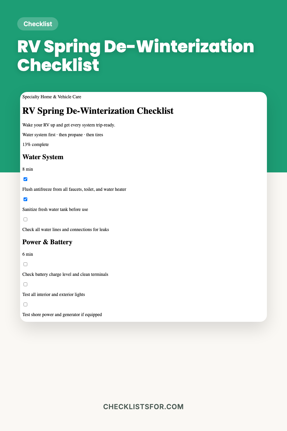 RV Spring De-Winterization Checklist