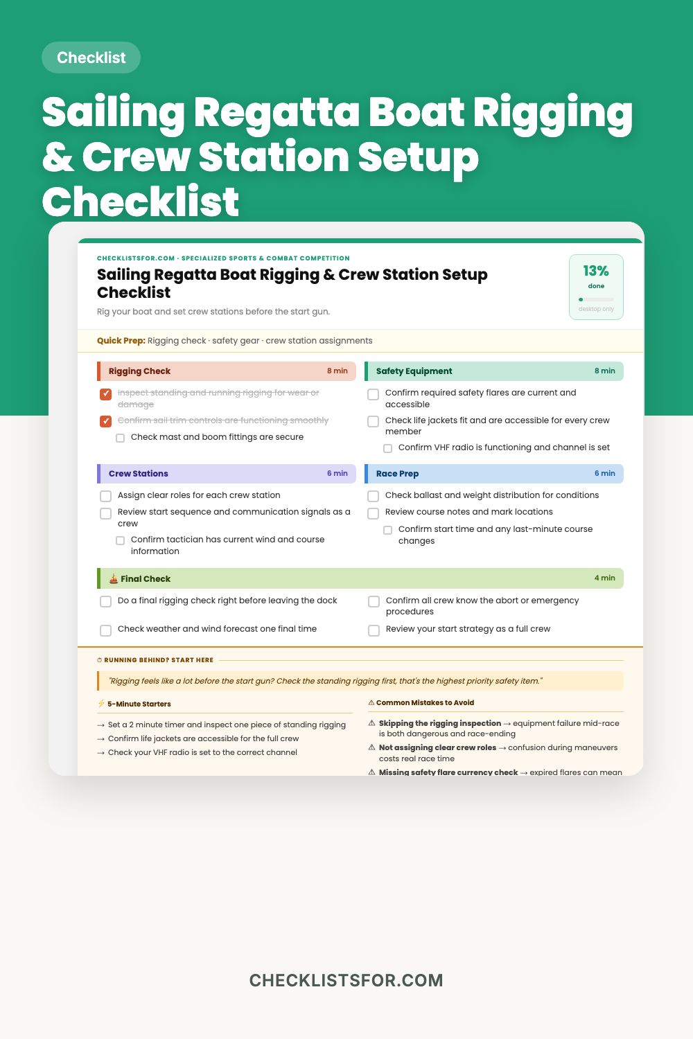 Sailing Regatta Boat Rigging & Crew Station Setup Checklist cover