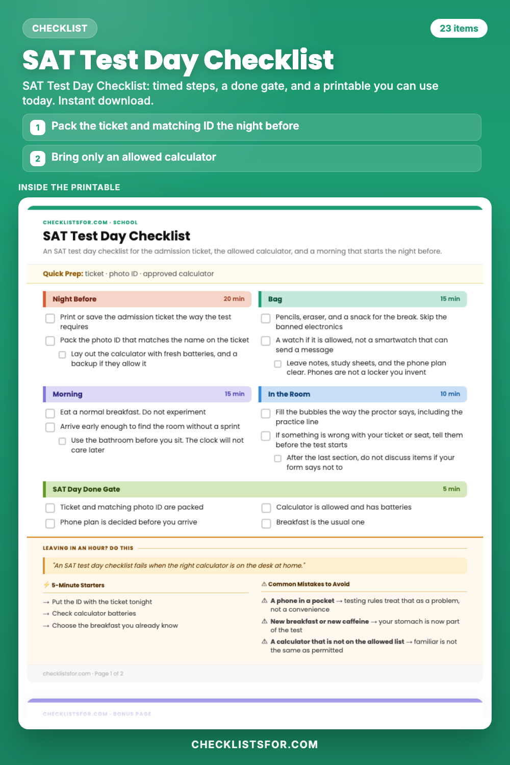 SAT Test Day Checklist