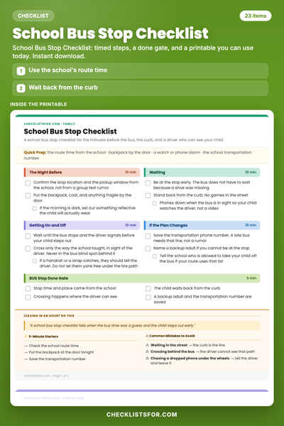 School Bus Stop Checklist