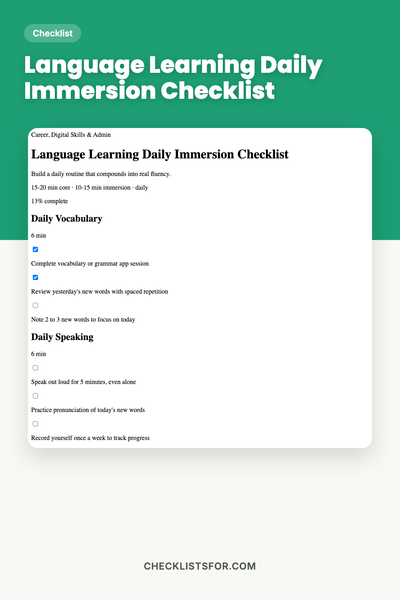 Language Learning Daily Immersion Checklist