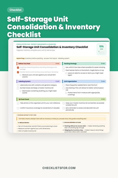 Self-Storage Unit Consolidation & Inventory Checklist