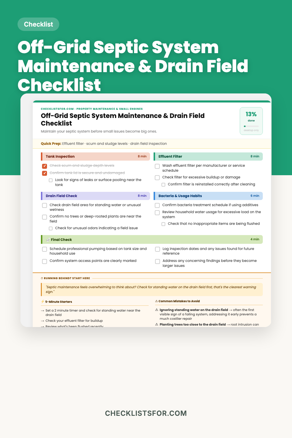 Off-Grid Septic System Maintenance & Drain Field Inspection Checklist cover