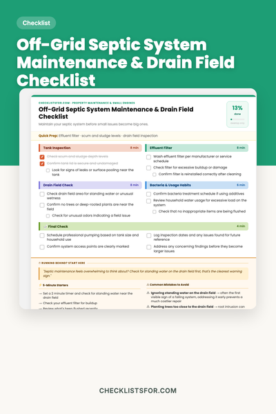 Off-Grid Septic System Maintenance & Drain Field Checklist