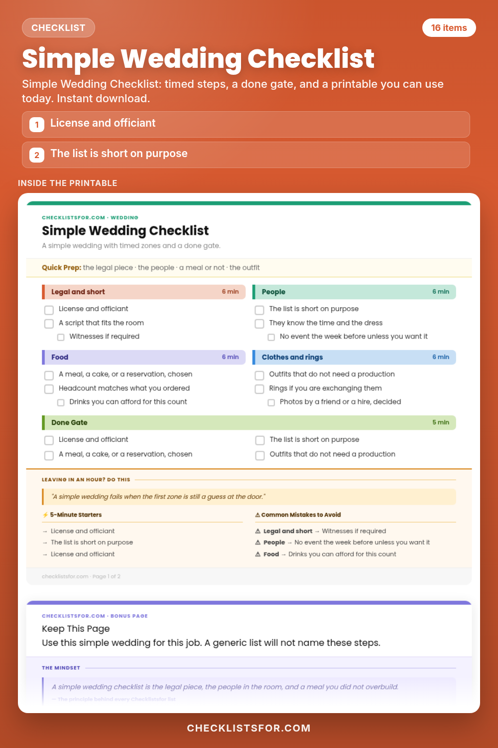 Simple Wedding Checklist cover, interactive checklist