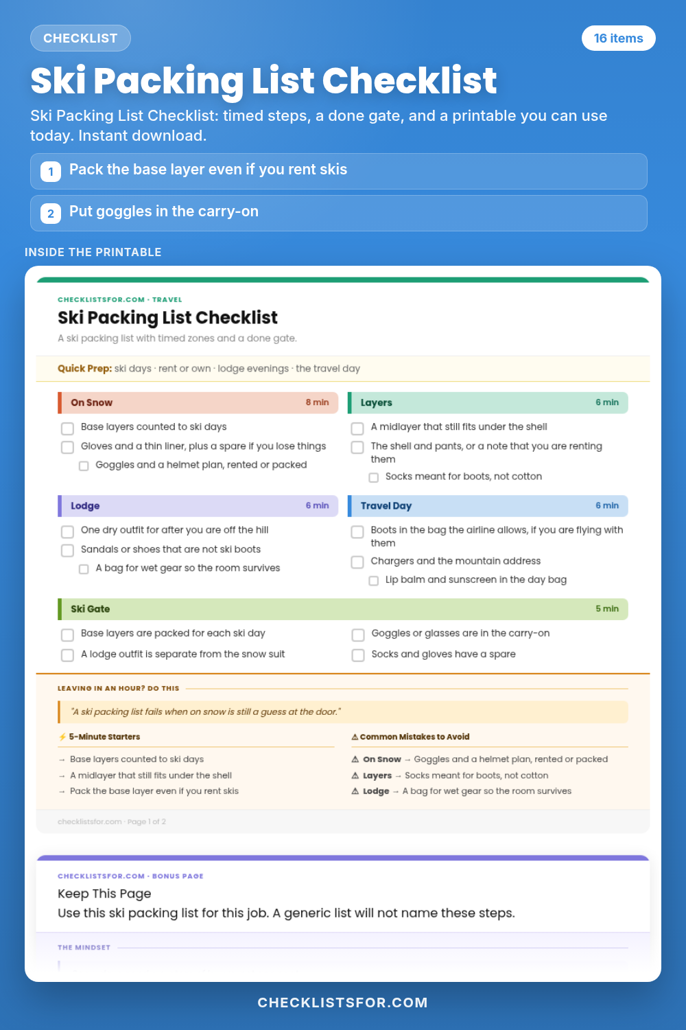 Ski Packing List Checklist