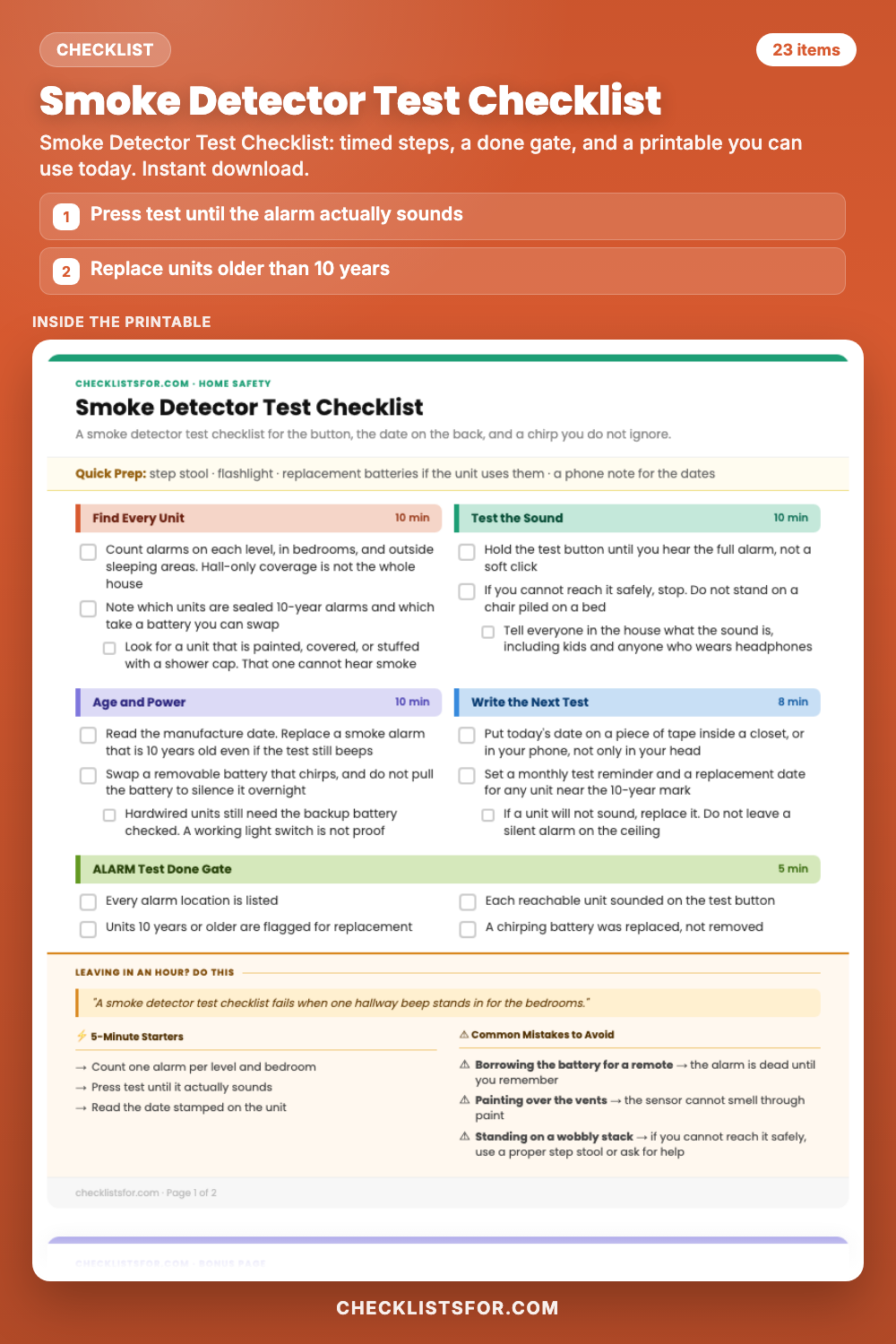 Smoke Detector Test Checklist